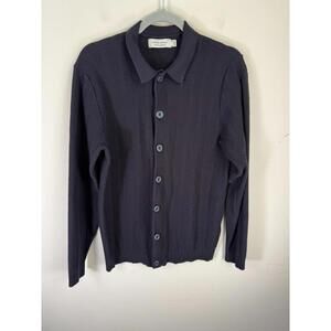 Casual Fridays Knit Ribbed Cardigan Sweater Long Sleeve Shirt navy Blue Large